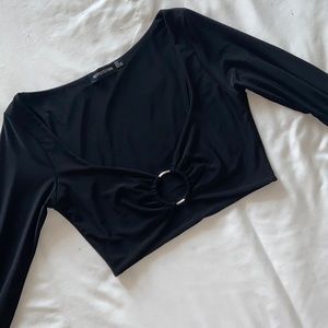 Black Long Sleeve Crop Top